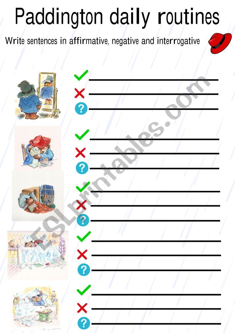 Paddington daily routine present simple writing
