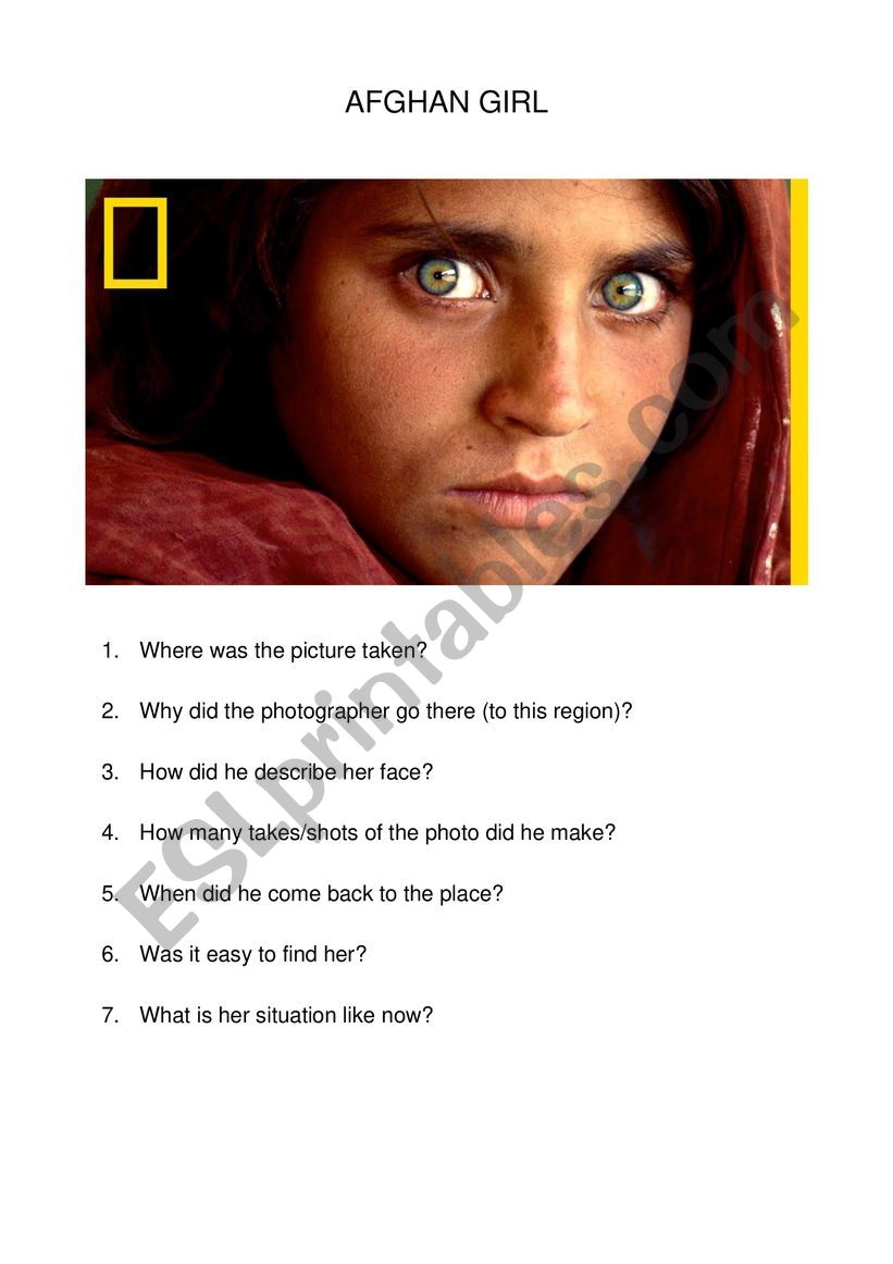 afghan girl worksheet
