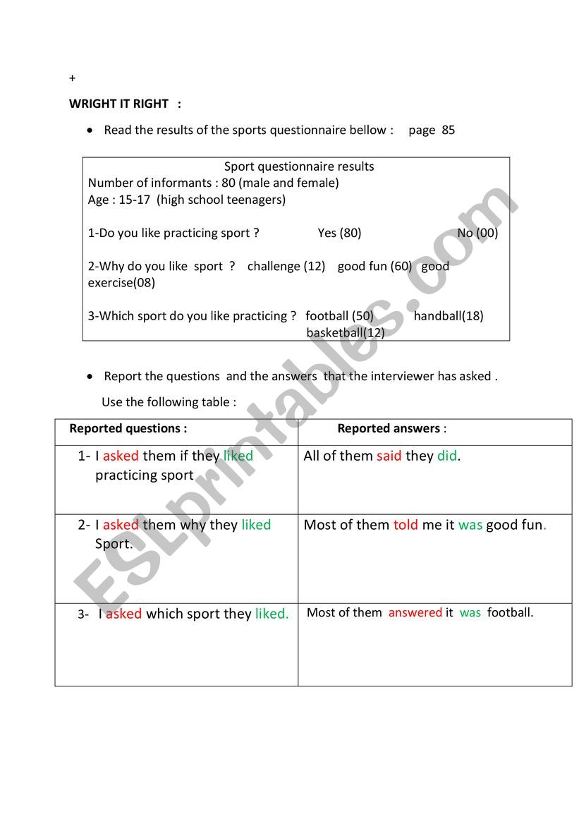 report worksheet