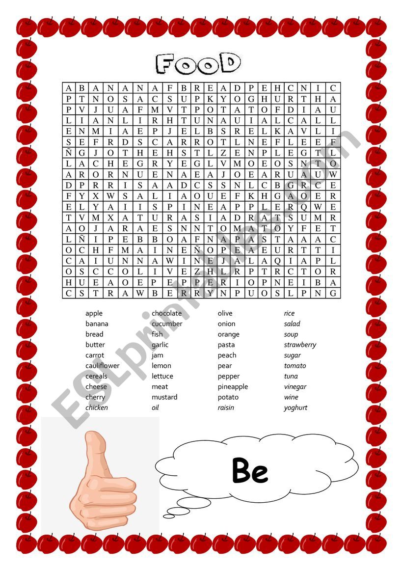 Food wordsearch worksheet