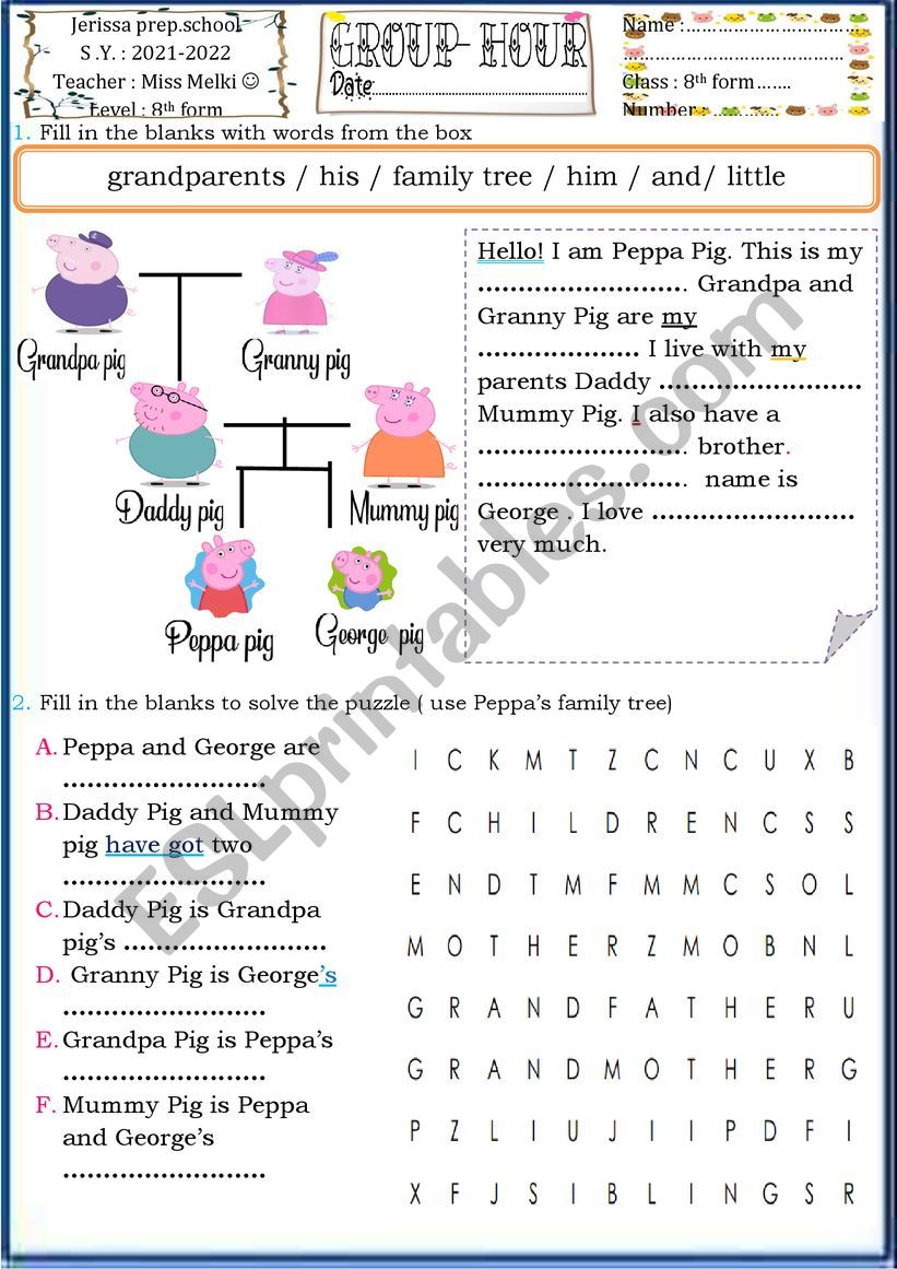 review 8th form ( group hour) worksheet