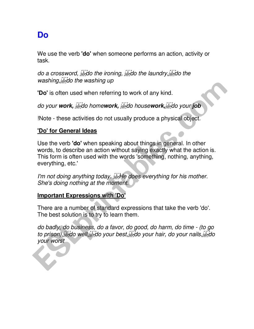 Do verses Make worksheet