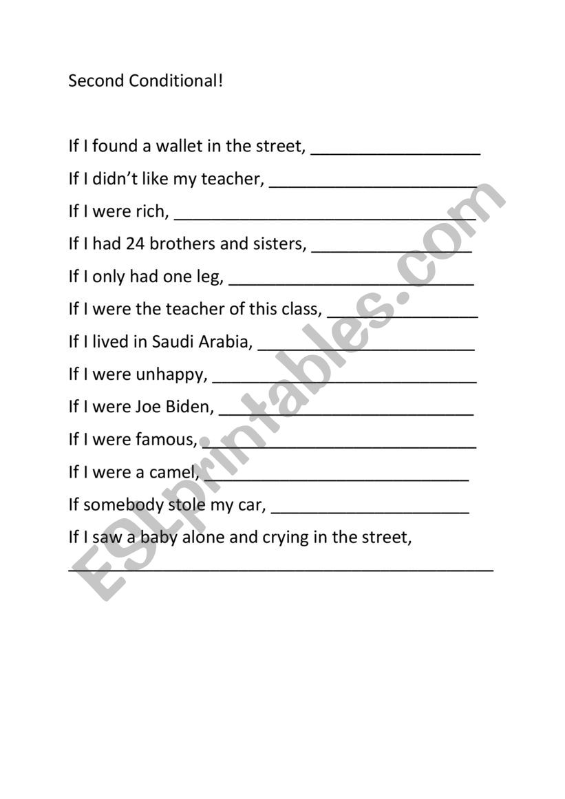 second Conditional Worksheet worksheet