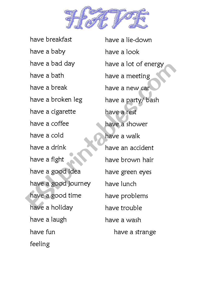 Have most common phrases worksheet