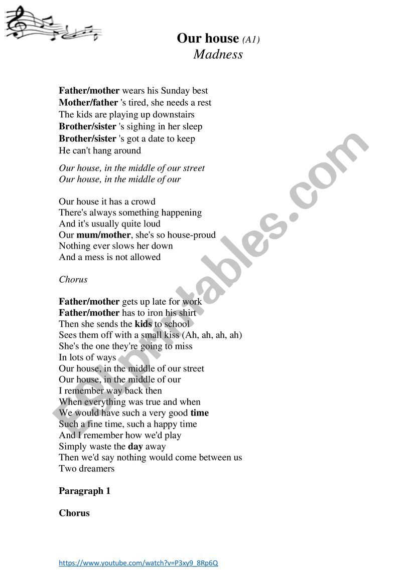 Song: Our house worksheet