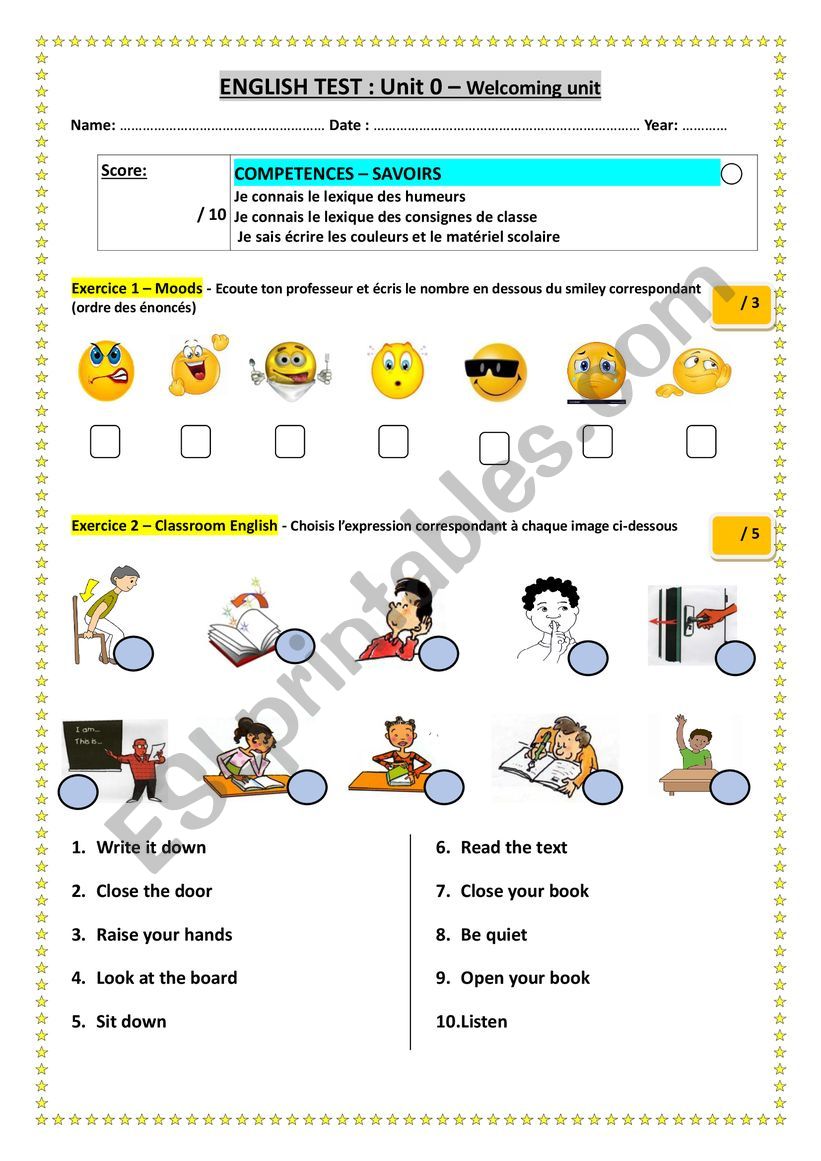 Test - New students  worksheet