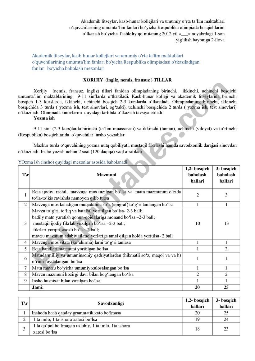 olympiad test worksheet