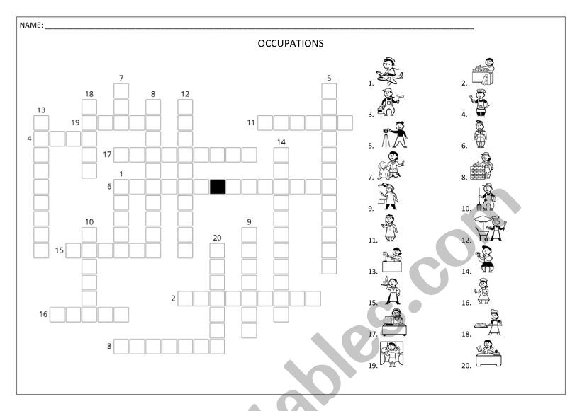 Occupations crosswords worksheet
