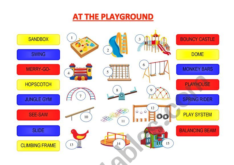 At the playground worksheet + answer key