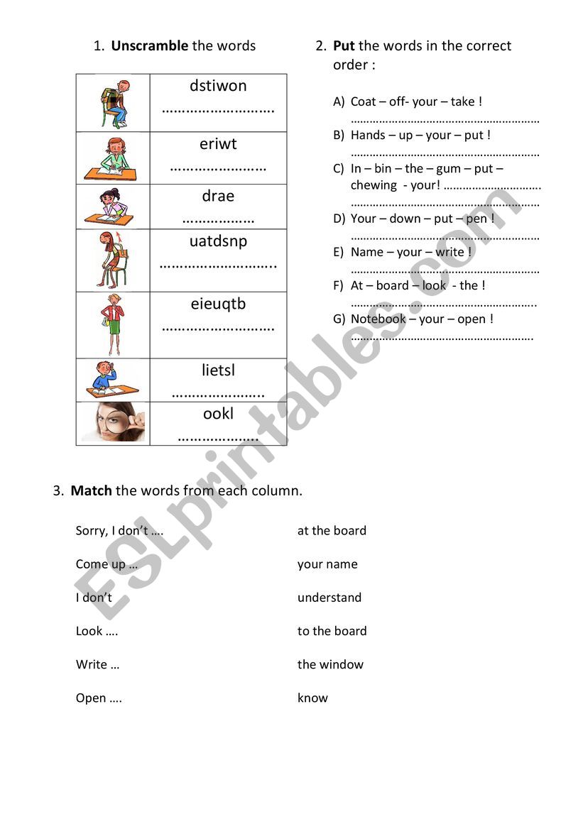 Classroom English worksheet