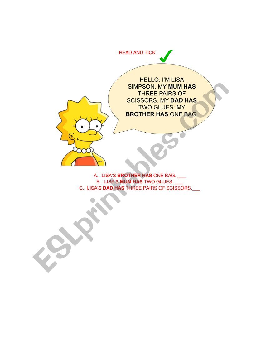 Family and school objects worksheet