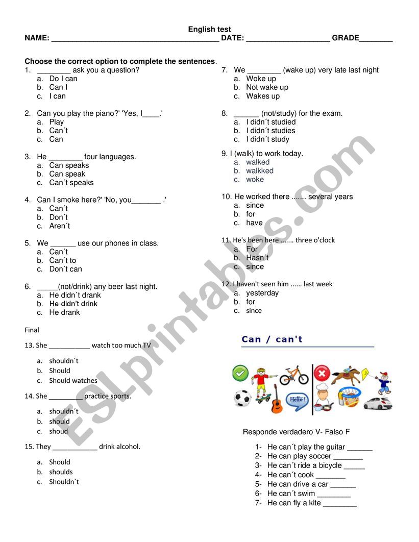 ENGLISH TEST BEGINNERS worksheet