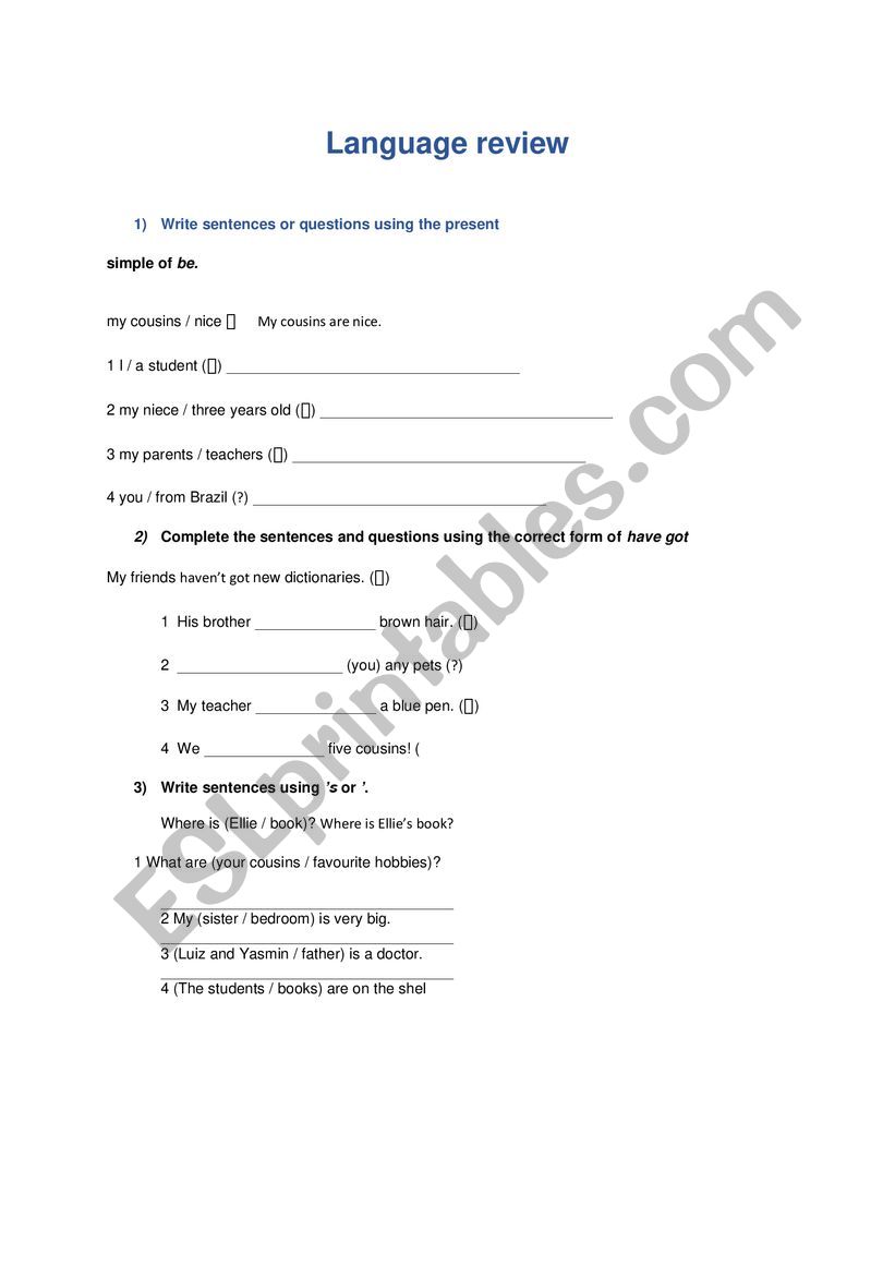language review 7th form worksheet