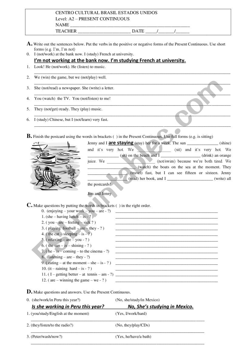 PRESENT CONTINUOUS REVIEW worksheet