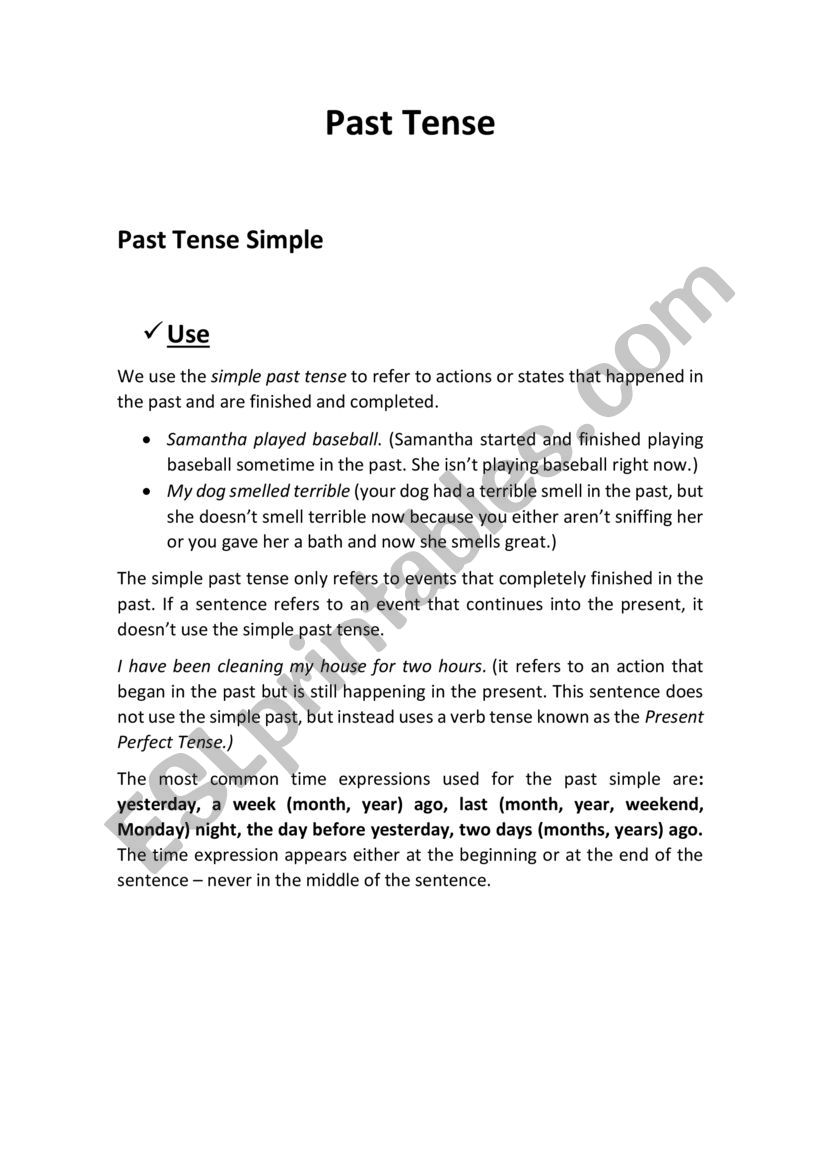 PAST TENSE SIMPLE - LESSON worksheet