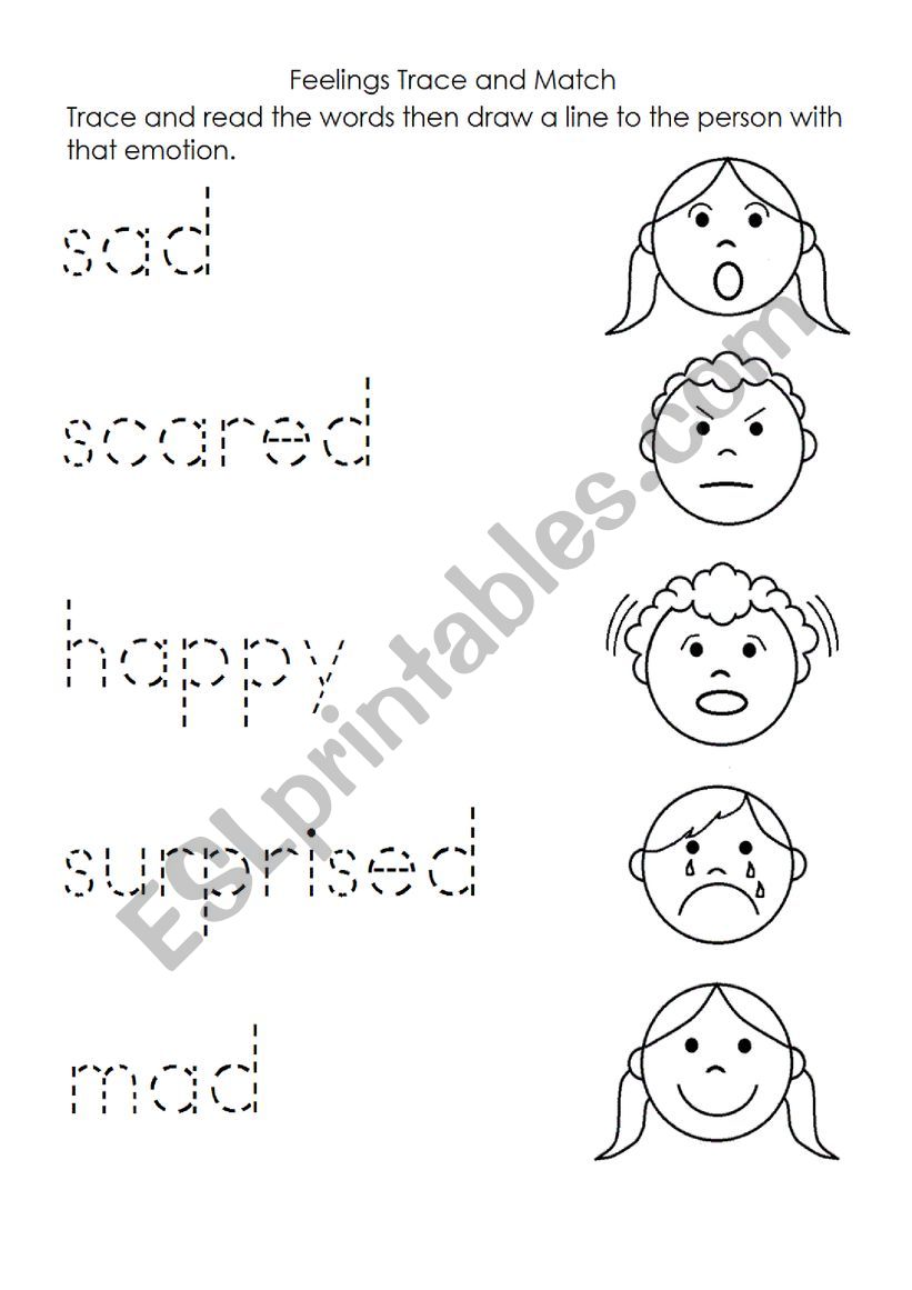 Emotions Tracing sheet worksheet