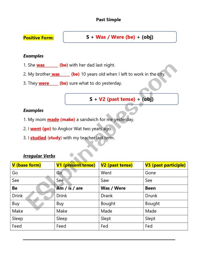 Past Simple - Elementary worksheet