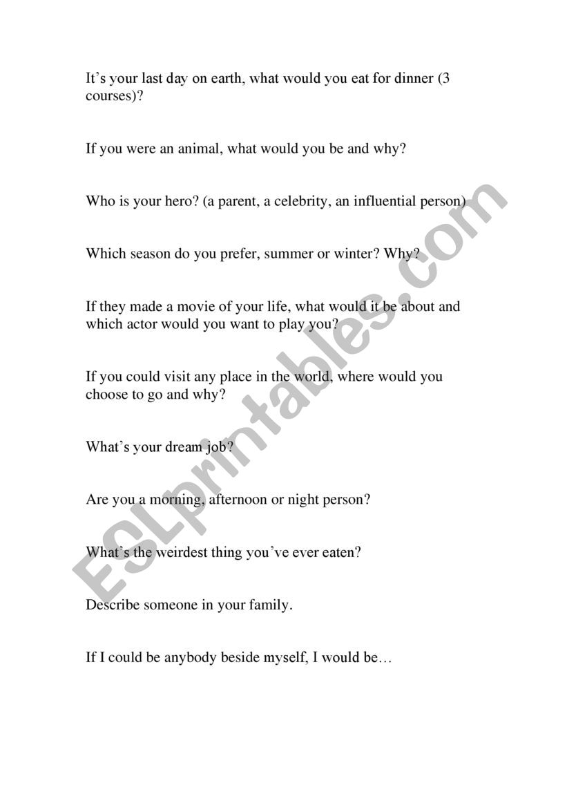 Icebreakers worksheet