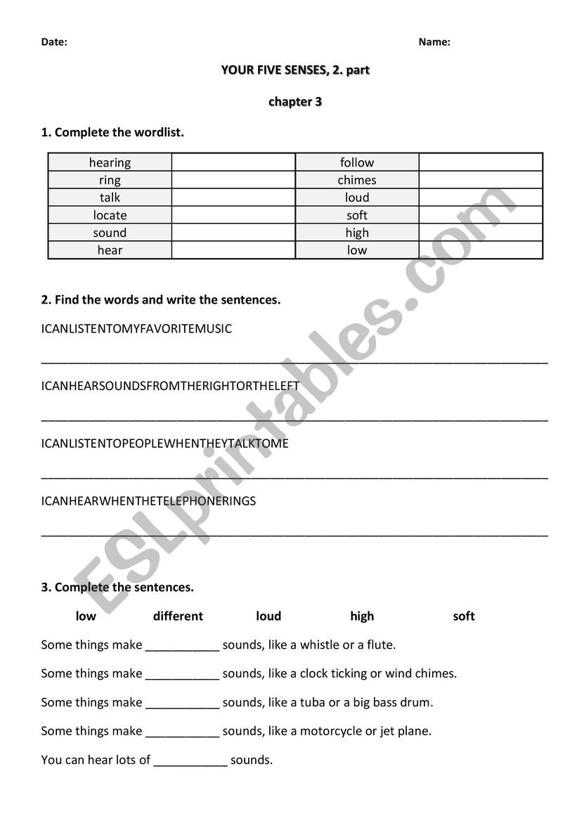 YOUR FIVE SENSES, 2. part worksheet