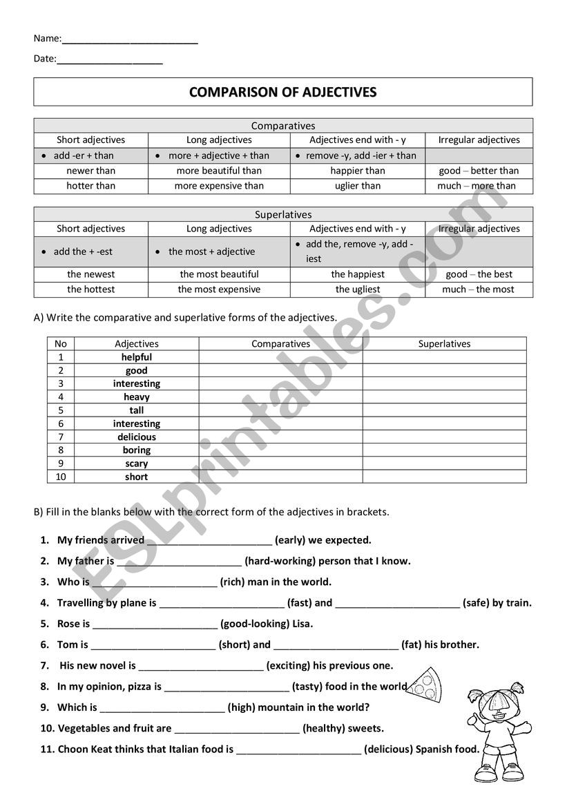 COMPARISON OF ADJECTIVES worksheet