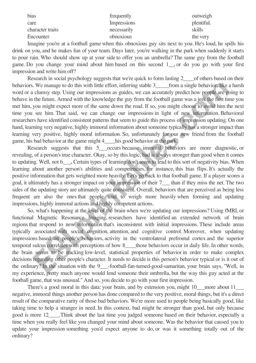 First Impression worksheet