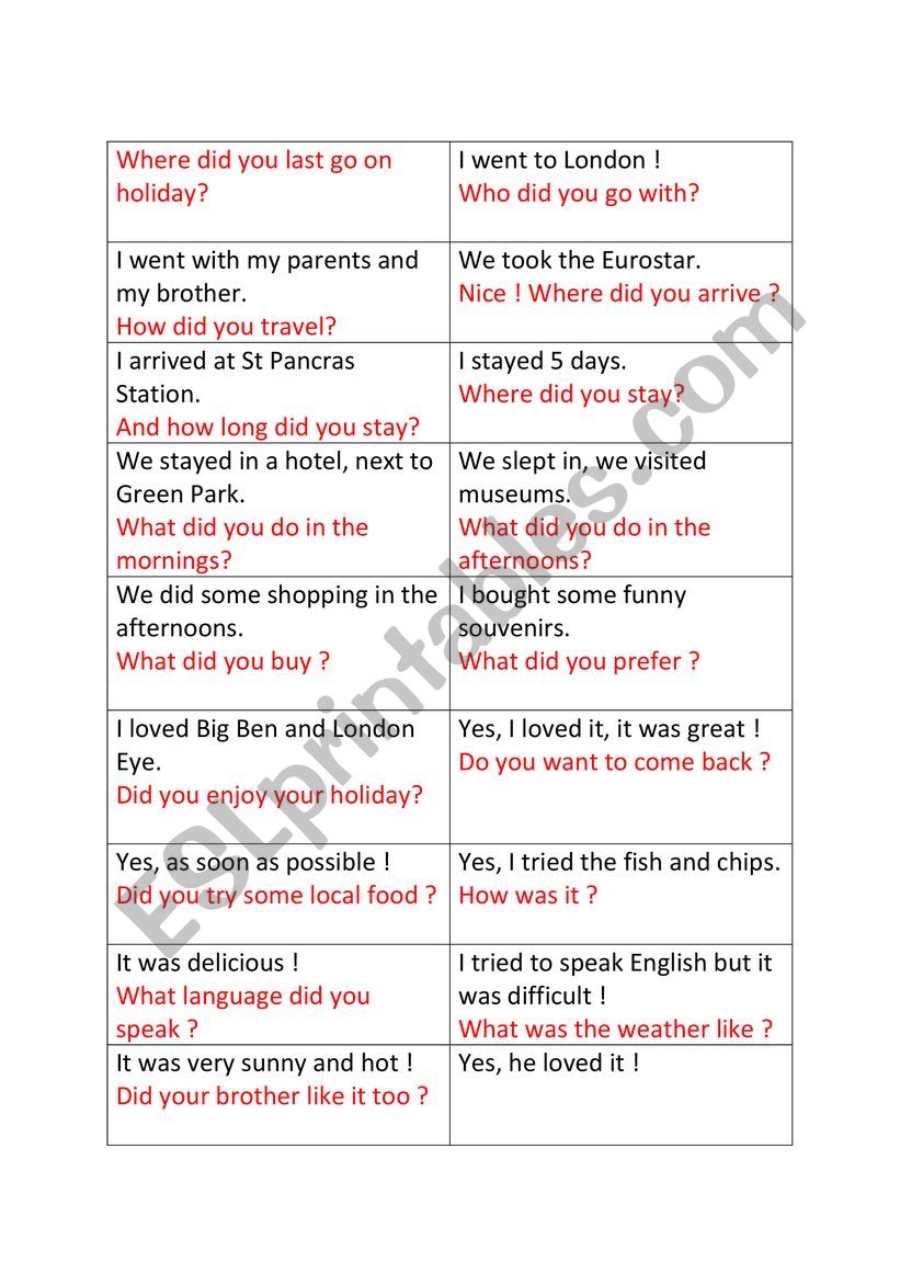 holiday questions dominos worksheet