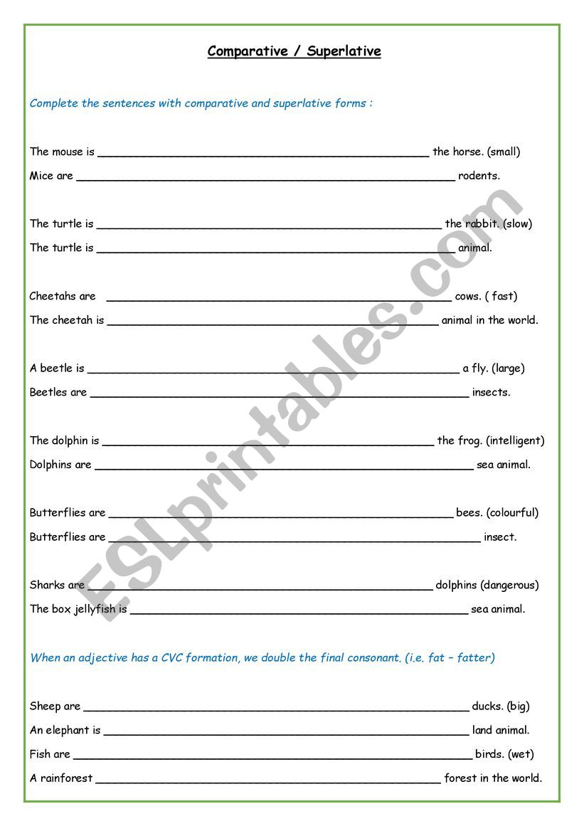 Comparative Superlative worksheet