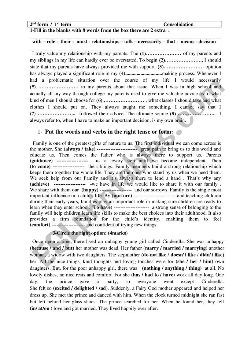 2nd form  consolidation worksheet