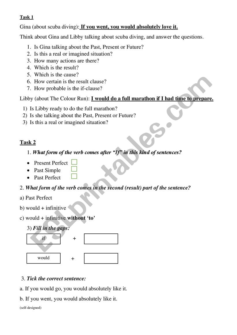 Second Conditional Guided Discovery Worksheet