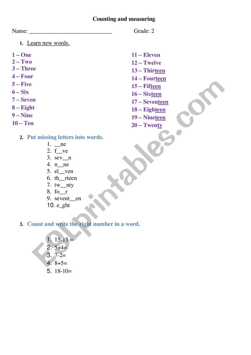 Counting. Numbers worksheet