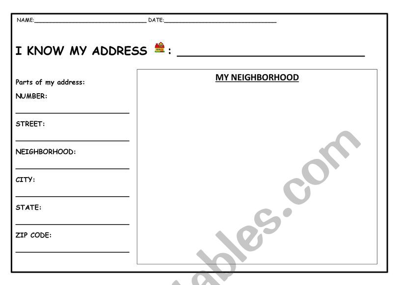 My address worksheet