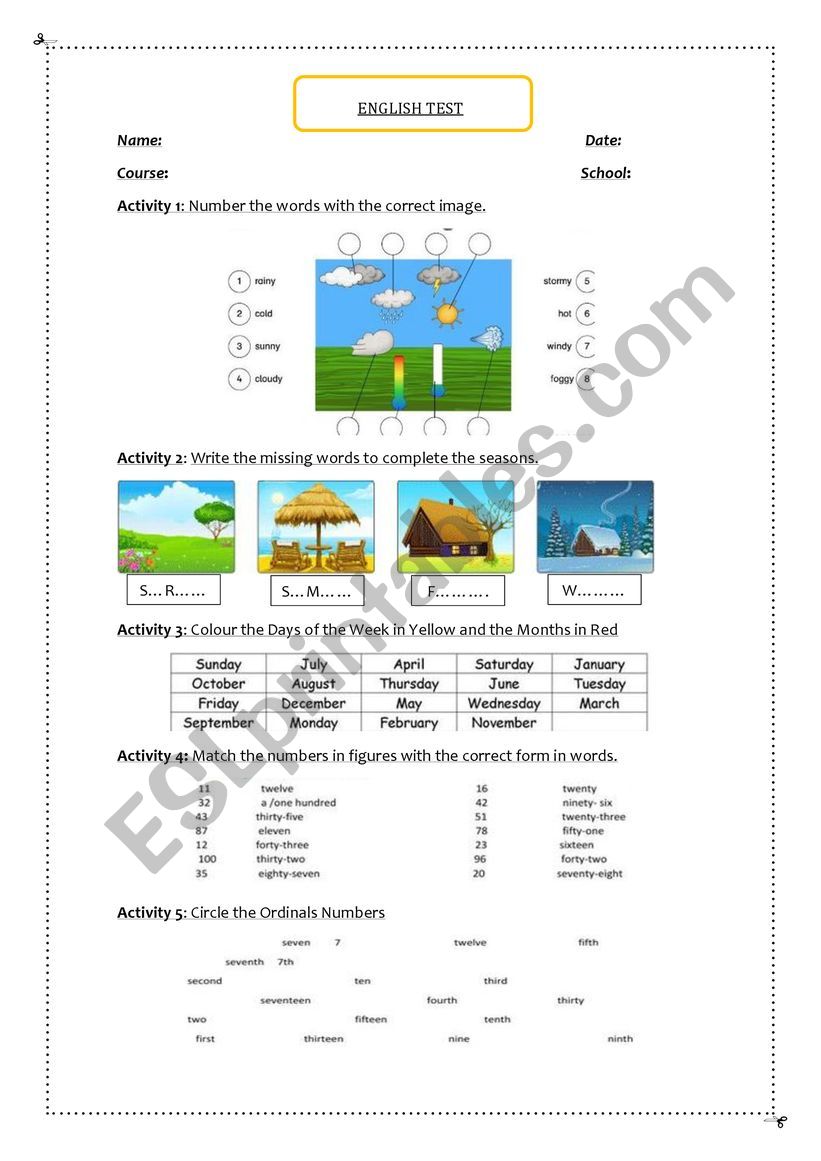 ENGLISH TEST worksheet