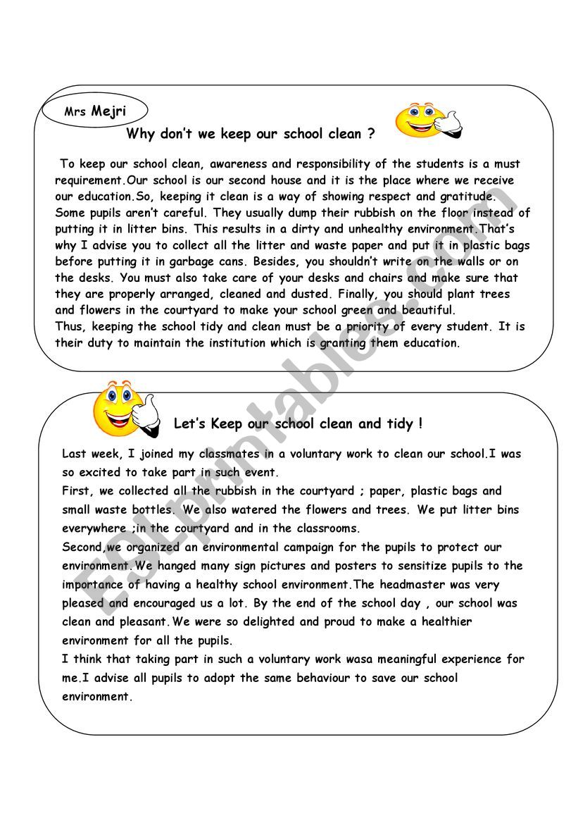 Let�s keep the school clean worksheet