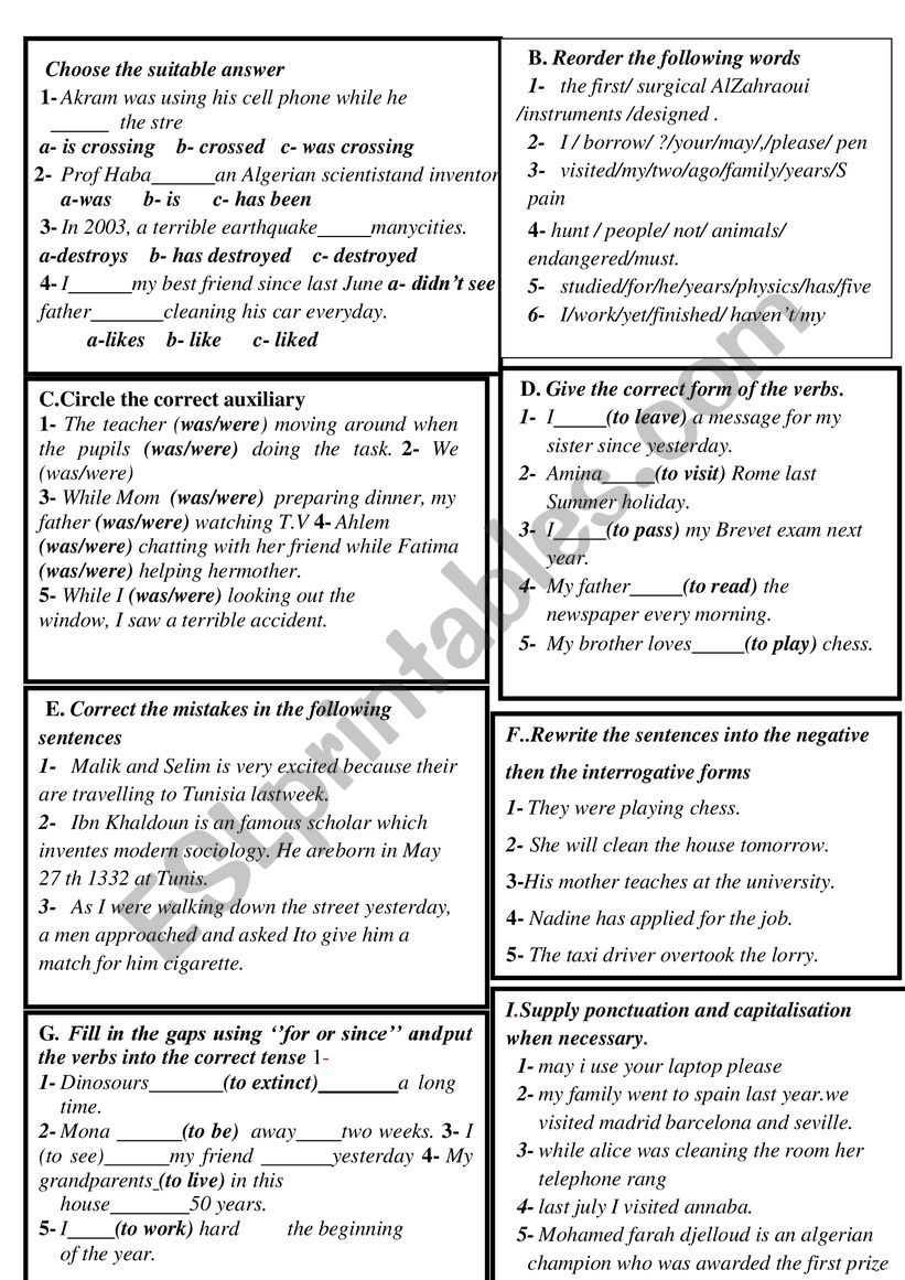 test  worksheet