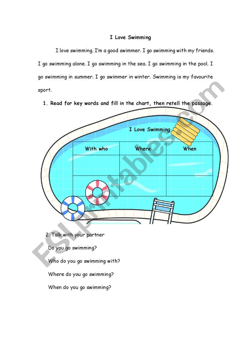 I Love Swimming worksheet