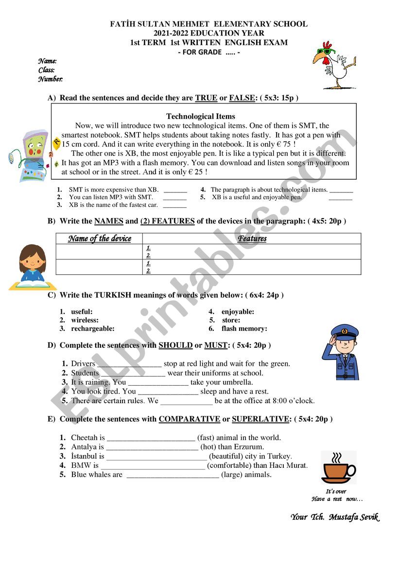 exam for grade 6 worksheet