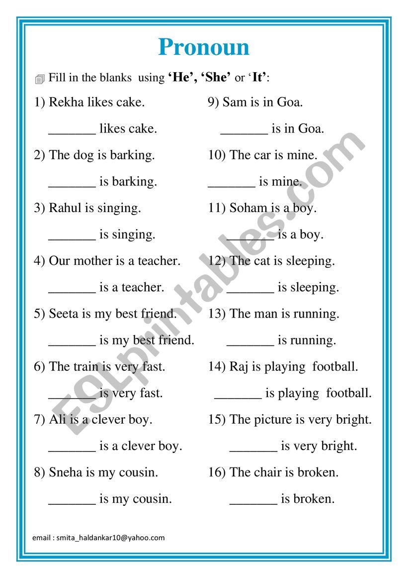 The pronoun worksheet