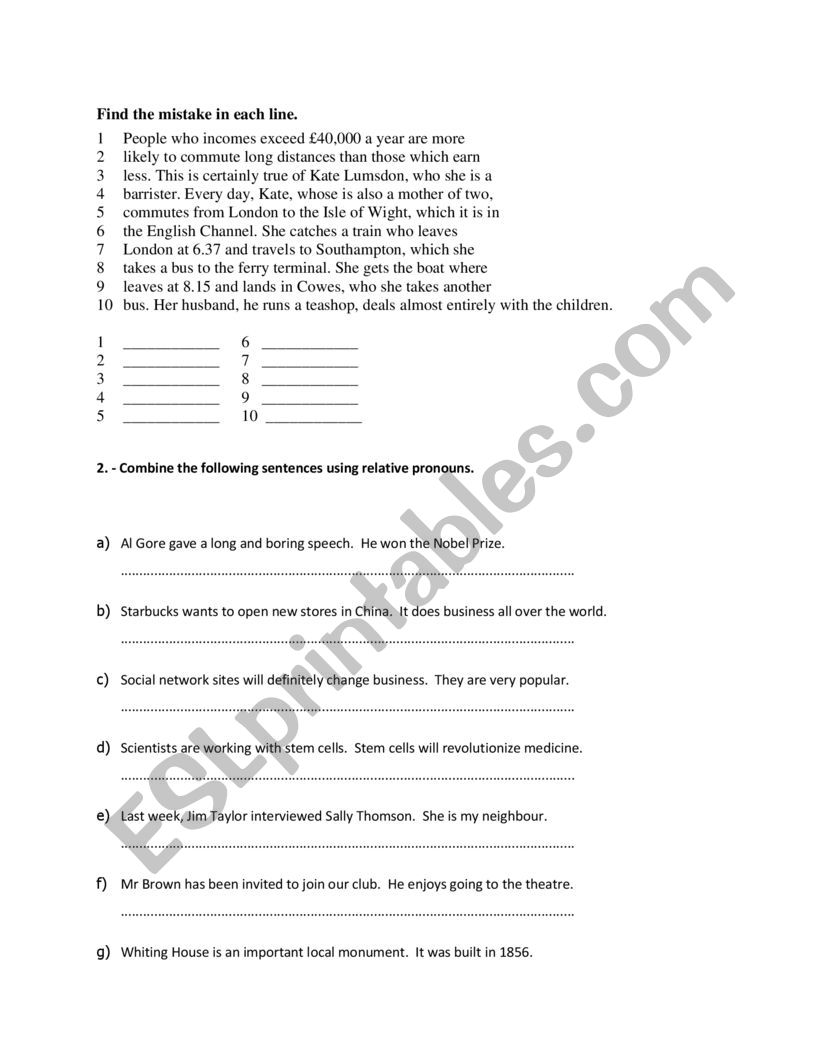 relative clause worksheet