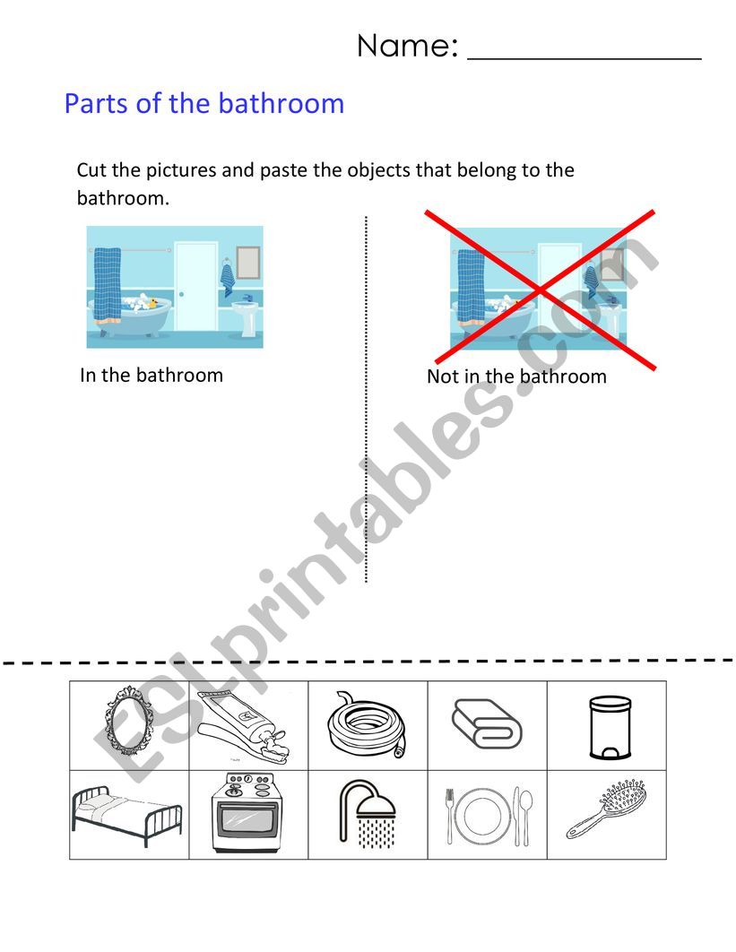 Parts of the Bathroom Sorting worksheet