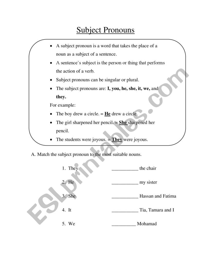 Subject Pronouns worksheet