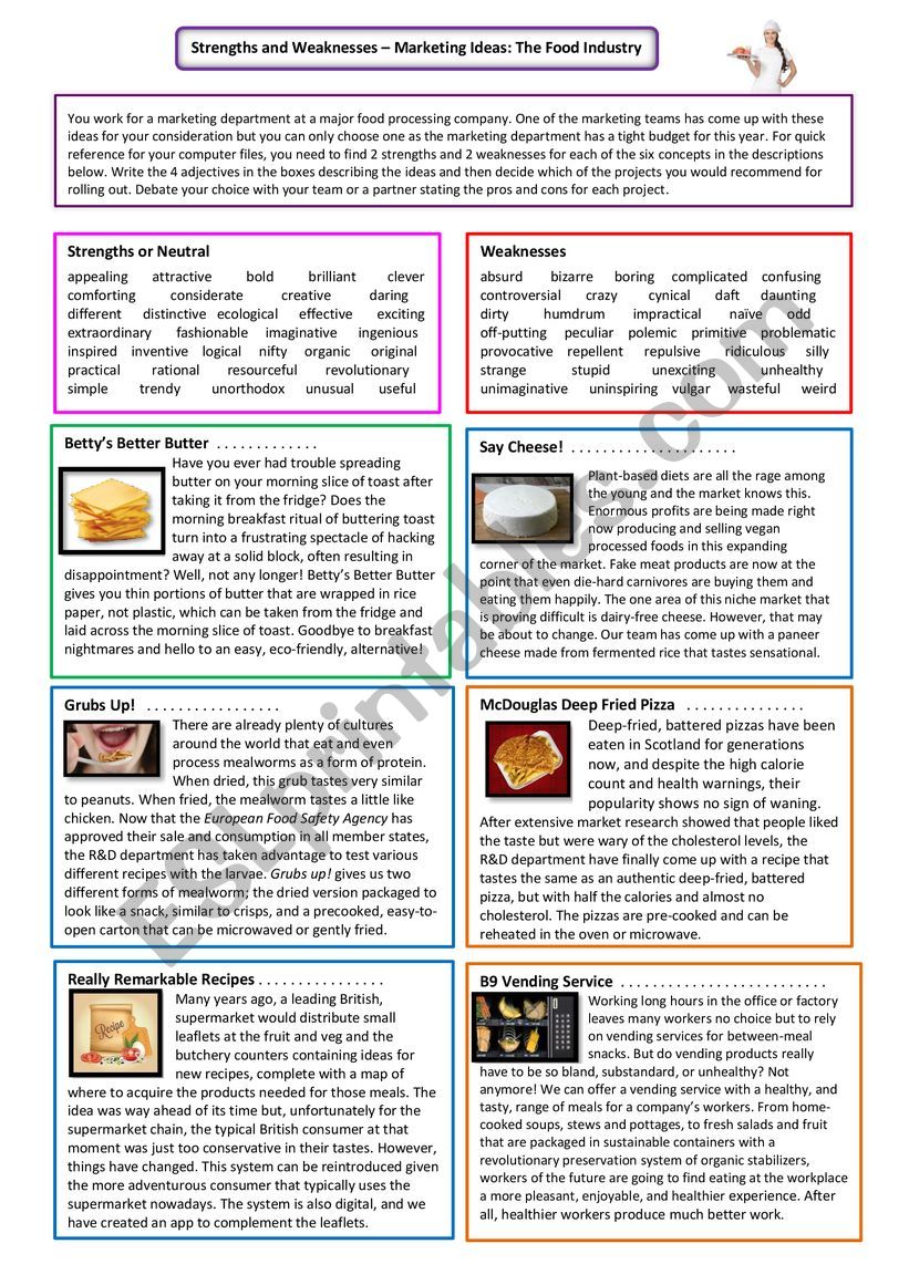 Adjectives for Food Marketing Ideas: Debating Role Play