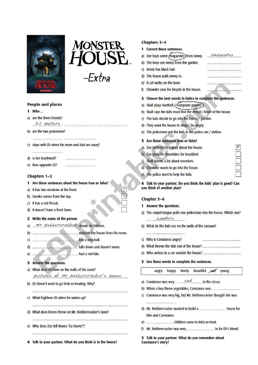 Monster House Worksheet to the movie