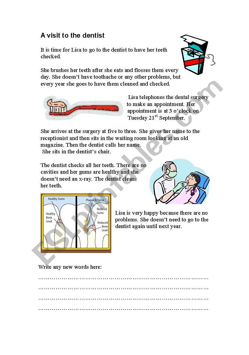 A visit to the dentist worksheet