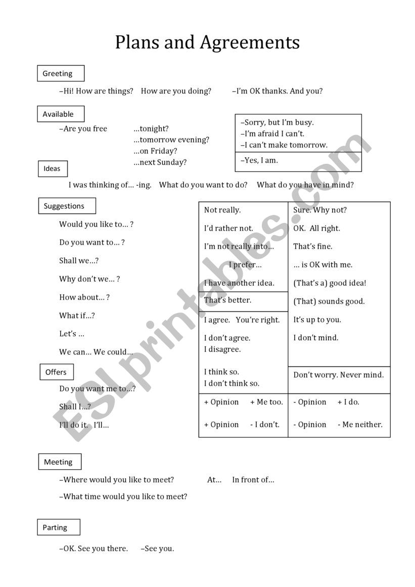 Making plans worksheet