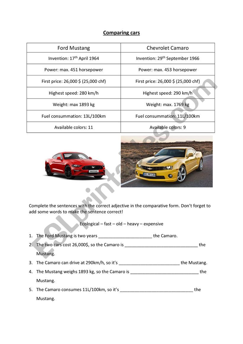 Comparatives activity worksheet