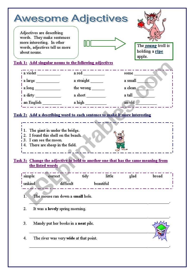 awesome-adjectives-esl-worksheet-by-blueperla