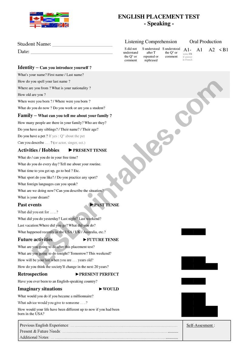 My English Placement Test - Speaking