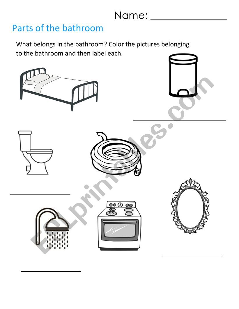 Parts of the bathroom worksheet