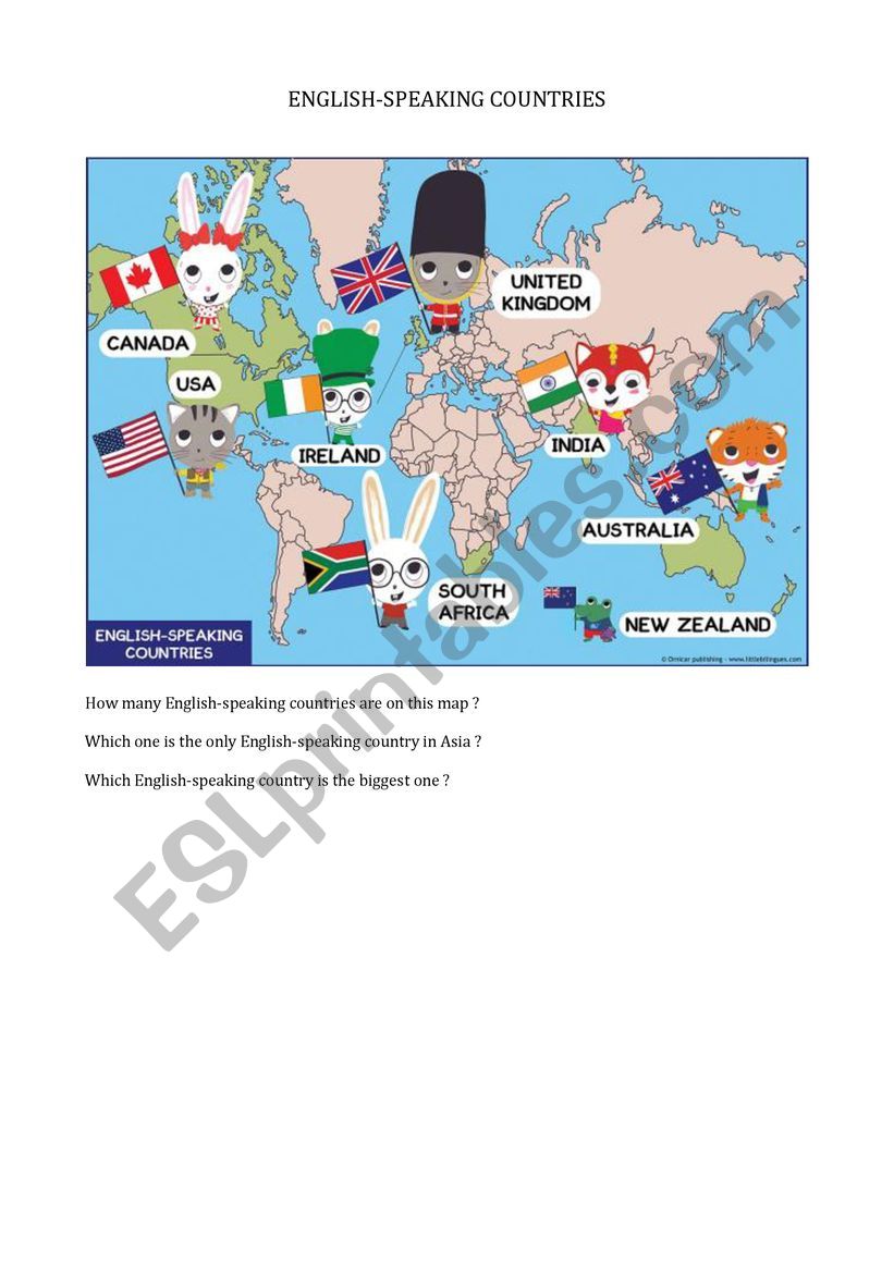 english speaking countries worksheet