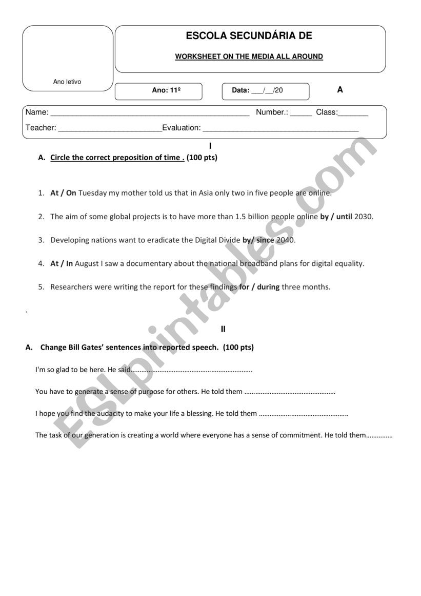 Prepositions + Reported Speech